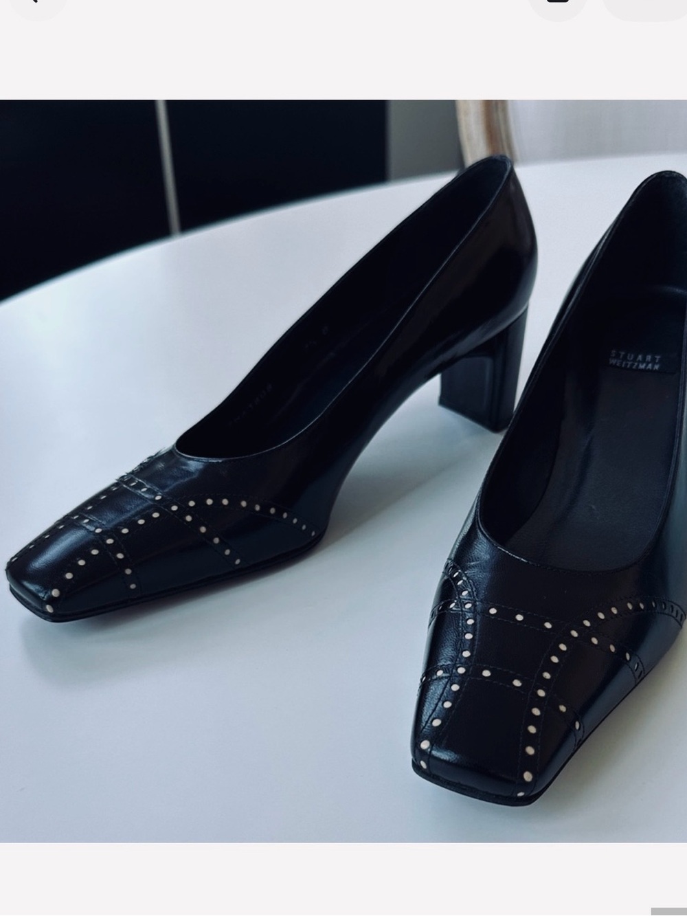 NWOT Stuart Weitzman Black Mid Heel Leather Pumps 7.5